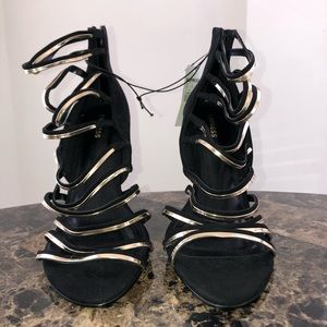 Black & gold wedge heels